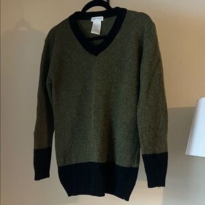 WOOL Pierre Cardin Olive and Black V-Neck Sweater